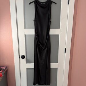 Zara Black Sleeveless Cowl Satin Maxi Dress